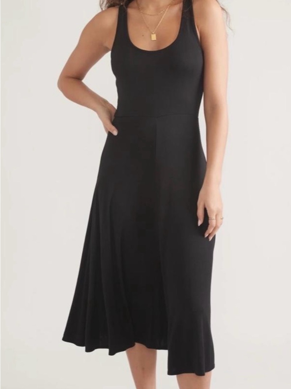 Marine Layer Sleek Black Scoop Neck Midi Dress